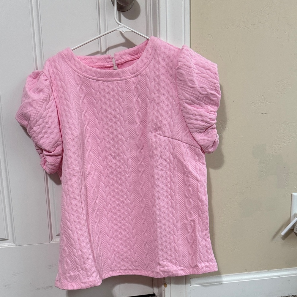 Pink Cable Knit Short Sleeve Top